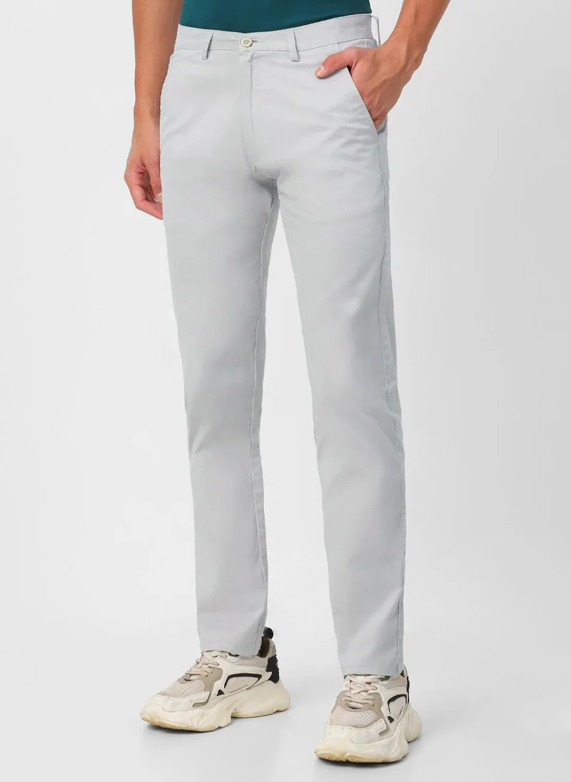 Urbano Fashion Urbano Fashion Men's Light Grey Cotton Slim Fit Casual Chinos Trousers Stretch